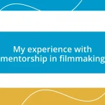 My experience with mentorship in filmmaking